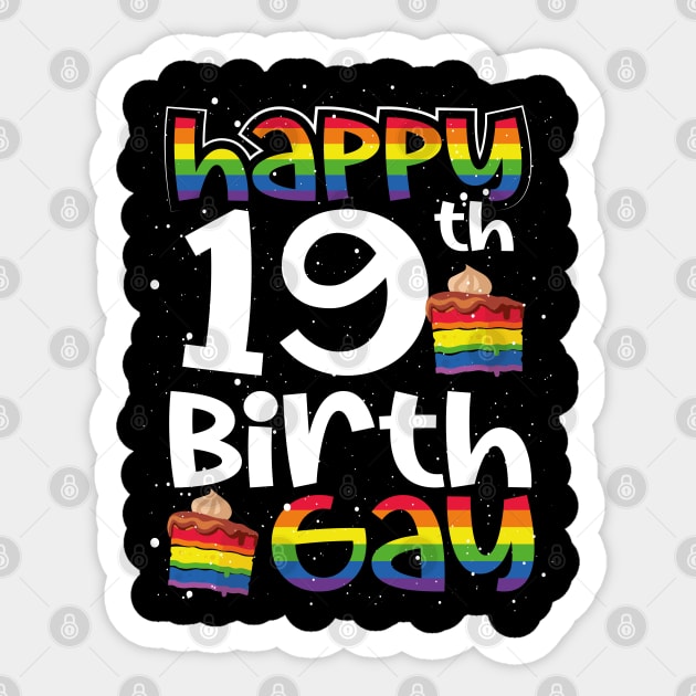 Gay Lesbian Pride Rainbow Flag LGBTQ 19TH Birthday Birthgay Sticker by BonnaVida